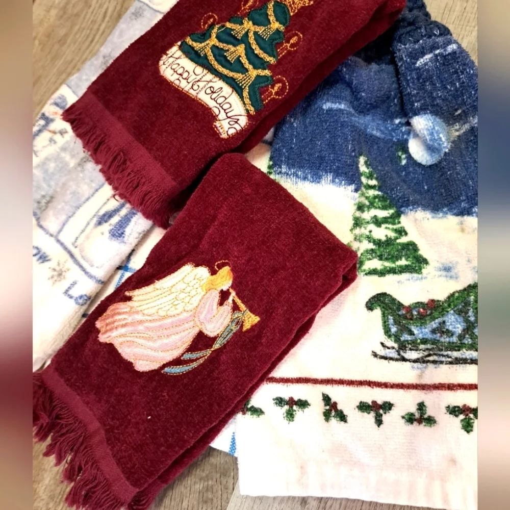 🌟 HOLIDAY Hand Towel Bundle Angels Christmas Snowmen Winter 🌟